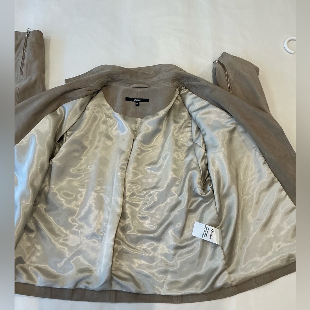 Quince 100% Suede Goat Leather Asymmetrical Zip Moto Jacket in Light Tan Size XL - Picture 8 of 16